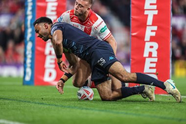 Bevan French of Wigan Warriors goes over however video referee gives no try after review during the 2025 Betfred Super League Grand Final Hull KR v Wigan Warriors at Old Trafford, Manchester, United Kingdom, 11th October 2025