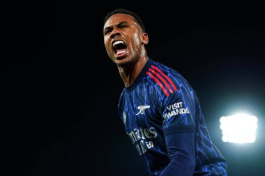 Arsenal 'den Gabriel, 18 Ekim 2025' te Craven Cottage, Londra, İngiltere 'de oynanan Premier League maçında 0-1 öne geçti. 