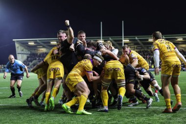 Newcastle Red Bull 'dan Amanaki mafyası Gallagher Premiership maçında Newcastle Red Bulls' a karşı Northampton Saints maçında Kingston Park, Newcastle, İngiltere 