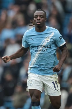 Manchester City 'den Jeremy Doku Premier League maçı sırasında Manchester City, Etihad Stadyumu' nda Everton 'a karşı, 18 Ekim 2025 