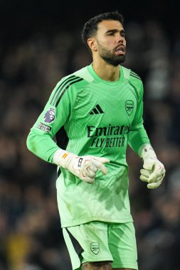 18 Ekim 2025 'te Craven Cottage, Londra, İngiltere' de oynanan Premier League maçında David Raya 'nın kalecisi Fulham, Arsenal' e karşı. 