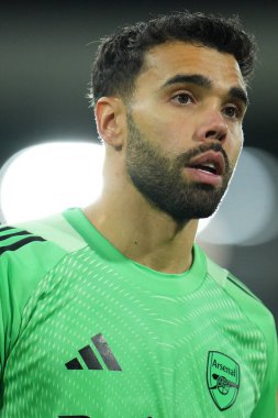 18 Ekim 2025 'te Craven Cottage, Londra, İngiltere' de oynanan Premier League maçında David Raya 'nın kalecisi Fulham, Arsenal' e karşı. 