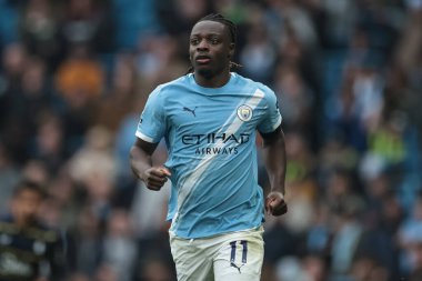 Manchester City 'den Jeremy Doku Premier League maçı sırasında Manchester City, Etihad Stadyumu' nda Everton 'a karşı, 18 Ekim 2025 