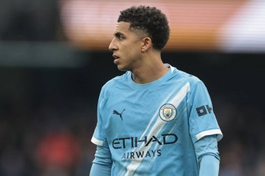 Manchester City 'den Rico Lewis Premier League maçı sırasında Manchester City, Etihad Stadyumu' nda Everton 'a karşı, 18 Ekim 2025 