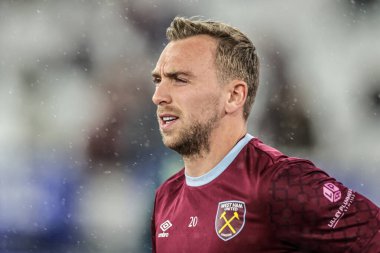 West Ham United takımından Jarrod Bowen, Premier League maçında maç öncesi ısınma oturumunda West Ham United 'a karşı Brentford, Londra Stadyumu, İngiltere, 20 Ekim 2025 