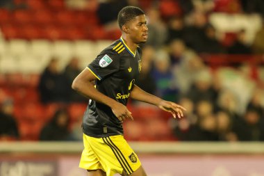Manchester United takımından Chidozie Obi, 21 Ekim 2025 tarihinde Oakwell, Barnsley, İngiltere 'de oynanan The Vertu Trophy Group D maçında 2-2' lik galibiyetini kutluyor. 