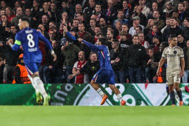 Chelsea 'li Marc Guiu, 22 Ekim 2025' te Stamford Bridge, Londra, İngiltere 'de oynanan UEFA Şampiyonlar Ligi 3. Maçı' nda 1-0 kazanma hedefini kutluyor. 