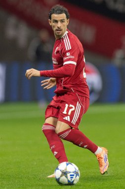 Liverpool 'dan Curtis Jones UEFA Şampiyonlar Ligi maçında 8 Eintracht Frankfurt maçında Liverpool' a karşı 22 Ekim 2025 Deutsche Bank Park, Frankfurt, Almanya 