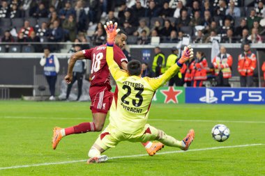 Liverpool 'dan Cody Gakpo, UEFA Şampiyonlar Ligi Maçı' nda skor 1-4. Eintracht Frankfurt Liverpool 'a karşı 22 Ekim 2025 Deutsche Bank Park, Frankfurt, Almanya 