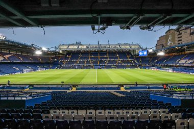 Stamford Köprüsü 'nün, UEFA Şampiyonlar Ligi' nin 3 / 8 Chelsea ve Ajax maçlarının önünde 22 Ekim 2025 'te Londra' daki Stamford Köprüsü 'nde genel bir görünümü 
