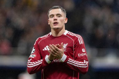 Liverpool 'lu Florian Wirtz, Liverpools' un UEFA Şampiyonlar Ligi Maçı 'nda kazandığı 1-5' lik galibiyeti kutluyor. 8 Eintracht Frankfurt 'un Liverpool' a karşı oynadığı Deutsche Bank Park, Frankfurt, Almanya, 22 Ekim 2025 