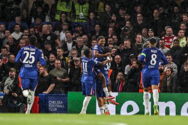Chelsea 'li Marc Guiu, 22 Ekim 2025' te Stamford Bridge, Londra, İngiltere 'de oynanan UEFA Şampiyonlar Ligi 3. Maçı' nda 1-0 kazanma hedefini kutluyor. 