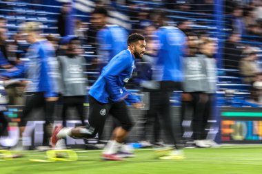Chelsea 'li Reece James, UEFA Şampiyonlar Ligi 3 / 8 Chelsea-Ajax maçında maç öncesi ısınma oturumunda Stamford Bridge, Londra, Birleşik Krallık, 22 Ekim 2025 