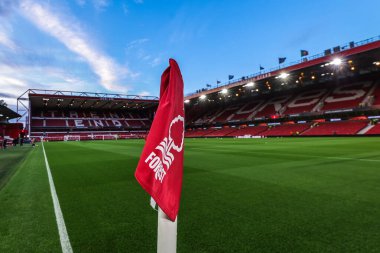 UEFA Avrupa Ligi karşılaşması öncesinde şehir zeminine genel bir bakış. 8 Nottingham Ormanı, Porto 'ya karşı City Ground, Nottingham, İngiltere, 23 Ekim 2025 