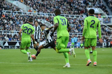 Newcastle United takımından Bruno Guimaraes, 25 Ekim 2025 'te St. James' s Park, Newcastle 'da oynanan Premier League maçında Fulham' a karşı kalede şut çekti.