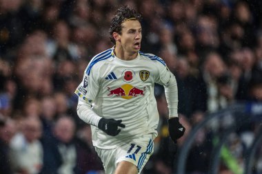 Leeds United 'dan Brenden Aaronson Premier Lig karşılaşmasında Leeds United ile West Ham United, Elland Road, Leeds, Birleşik Krallık' ta, 24 Ekim 2025 