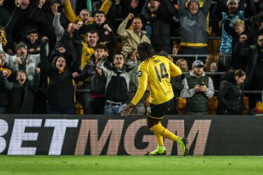 Wolverhampton Wanderers takımından Tolu Arokodare, 29 Ekim 2025 tarihinde Molineux, Wolverhampton, Birleşik Krallık 'ta oynanan Carabao Kupası son 16 Wolverhampton Wanderers - Chelsea maçında 1-3 kazanma golünü kutluyor. 