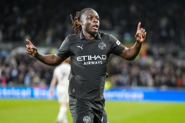 Manchester City 'den Jrmy Doku, 29 Ekim 2025' te Swansea.com Stadyumu 'nda oynanan Carabao Kupası son 16 Swansea City - Manchester City maçında takımının ilk golünü atmasını kutluyor.