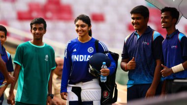 Hindistan 'dan Harleen Deol, ICC Dünya Kupası öncesi antrenman oturumunda Hindistan, Avustralya' ya karşı Dr. D.Y. Patil Spor Akademisi, Navi Mumbai, Hindistan, 29 Ekim 202