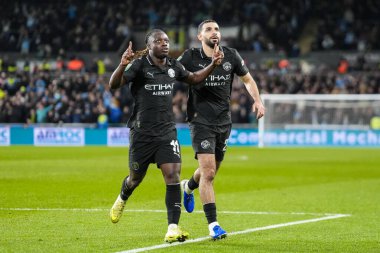 Manchester City 'den Jrmy Doku, 29 Ekim 2025' te Swansea.com Stadyumu 'nda oynanan Carabao Kupası son 16 Swansea City ile Manchester City maçında takımının ilk golünü atmasını kutluyor.