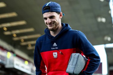 Arsenal 'den Declan Rice, 1 Kasım 2025' te Burnley ile Arsenal arasındaki Premier Lig karşılaşması öncesinde stadyuma geldi. 