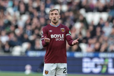 West Ham United takımından Jarrod Bowen, 2 Kasım 202 'de Londra' daki Londra Stadyumu 'nda oynanan Premier League maçında tepki gösterdi.