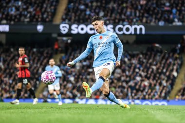 Manchester City 'den Phil Foden Premier League maçı sırasında Etihad Stadyumu' nda Manchester City 'ye karşı Bournemouth maçında karşılaşıyor.