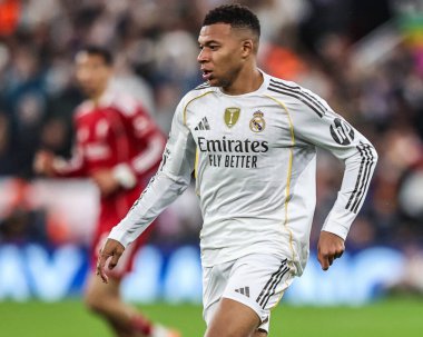 Real Madrid 'den Kylian Mbappe UEFA Şampiyonlar Ligi maçında 4 / 8 Liverpool, Anfield, Liverpool' da Real Madrid 'e karşı, 4 Kasım 2025