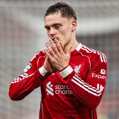 Liverpool 'lu Florian Wirtz UEFA Şampiyonlar Ligi maçında 4 / 8 Liverpool, Anfield, Liverpool' da Real Madrid 'e karşı, 4 Kasım 2025