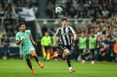 Newcastle United takımından Anthony Gordon, 5 Kasım 2025 'te St. James' s Park, Newcastle, İngiltere 'de oynanan 8 Newcastle United - Atletizm Kulübü karşılaşmasının 4' üncüsü olan UEFA Şampiyonlar Ligi Maçı sırasında topa vuruyor. 