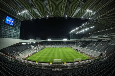 UEFA Şampiyonlar Ligi karşılaşması öncesinde St. James 's Park, Newcastle, İngiltere' de 5 Kasım 2025 'te oynanan 8 Newcastle United - Atletizm Kulübü karşılaşmasının genel görünümü 