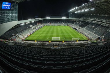 UEFA Şampiyonlar Ligi karşılaşması öncesinde St. James 's Park, Newcastle, İngiltere' de 5 Kasım 2025 'te oynanan 8 Newcastle United - Atletizm Kulübü karşılaşmasının genel görünümü 