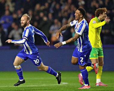 Sheffield Wednesday 'den Barry Bannan, 5 Kasım 2025' te Sheffield, Sheffield, İngiltere 'de oynanan Çarşamba günü Norwich City' ye karşı oynanan Gökyüzü İddia Şampiyonası maçında 1-0 kazanma hedefini kutluyor. 