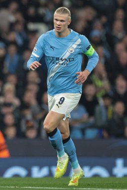 Manchester City 'den Erling Haaland UEFA Şampiyonlar Ligi Maçı sırasında 8 Manchester City Borussia Dortmund' a karşı 5 Kasım 2025 Manchester Stadyumu, İngiltere 