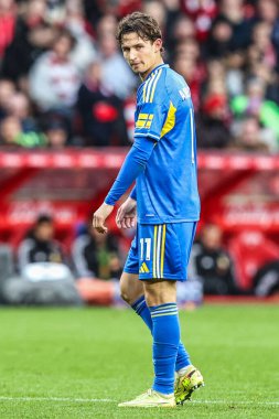 Leeds United takımından Brenden Aaronson, Nottingham Forest, Leeds United 'a karşı 9 Kasım 2025' te City Ground, Nottingham, İngiltere 'de oynanan Premier League maçında 