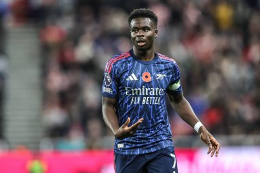 Arsenal 'den Bukayo Saka Premier Lig maçında Sunderland, Sunderland-Arsenal Stadyumu, Sunderland, İngiltere, 8 Kasım 2025 