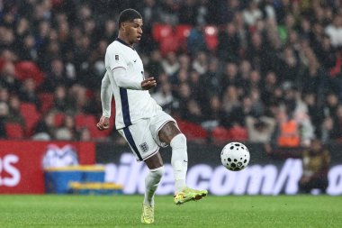 İngiltere 'den Marcus Rashford, 13 Kasım 2025' te Wembley Stadyumu 'nda oynanan 9. Dünya Kupası eleme maçında gol atıyordu.