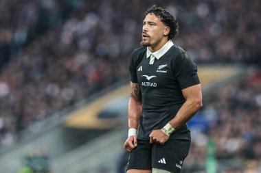 Yeni Zelanda 'dan Billy Proctor, Quilter Nations Serisi 2025 karşılaşmasında İngiltere, Allianz Stadyumu' nda Yeni Zelanda 'ya karşı, 15 Kasım 2025 