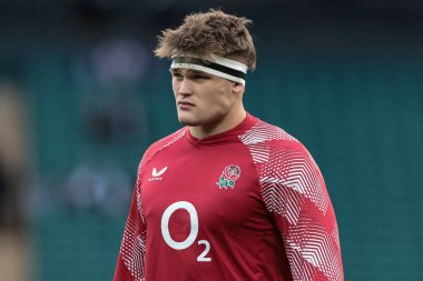 İngiltere 'den Guy Pepper Quilter Nations Serisi 2025 maçında ısınma turunda İngiltere Arjantin' e karşı Allianz Stadyumu, Twickenham, İngiltere, 23 Kasım 2025
