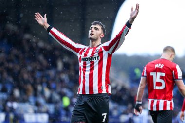 Sheffield United takımından Thomas Cannon, 23 Kasım 2025 'te Sheffield United' a karşı oynanan, Sheffield Wednesday-Sheffield United maçında 0-3 'lük skorla galibiyetini kutluyor.