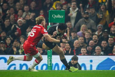 Yeni Zelanda 'dan Caleb Clarke takımının ilk denemesi Quilter Nations Serisi 2025' te Principality Stadyumu, Cardiff, Birleşik Krallık 'ta Galler - Yeni Zelanda maçında oldu.