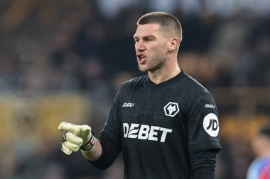 Wolverhampton Wanderers kalecisi Sam Johnstone, Premier League maçında Wolverhampton Wanderers, Molineux, Wolverhampton, İngiltere 'deki Crystal Palace' a karşı 22 Kasım 2025 'de takım talimatlarını verir.