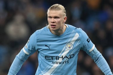 Manchester City 'den Erling Haaland UEFA Şampiyonlar Ligi Maçı sırasında Manchester City - Bayer 04 Leverkusen, Manchester Stadyumu, 25 Kasım 2025