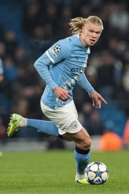 Manchester City 'den Erling Haaland UEFA Şampiyonlar Ligi Maçı sırasında Manchester City - Bayer 04 Leverkusen, Manchester Stadyumu, 25 Kasım 2025