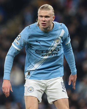 Manchester City 'den Erling Haaland UEFA Şampiyonlar Ligi Maçı sırasında Manchester City - Bayer 04 Leverkusen, Manchester Stadyumu, 25 Kasım 2025
