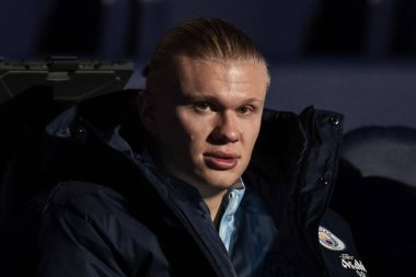 Manchester City 'den Erling Haaland, Manchester Stadyumu, Manchester, İngiltere' de 25 Kasım 2025 'te oynanan 8 Manchester City - Bayer 04 Leverkusen maçında UEFA Şampiyonlar Ligi 5.