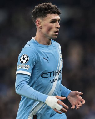 Manchester City 'den Phil Foden, Manchester Stadyumu' nda, 25 Kasım 2025 'te Manchester City - Bayer 04 Leverkusen maçında UEFA Şampiyonlar Ligi Maçı' nda 5.