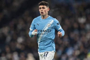 Manchester City 'den Phil Foden, Manchester Stadyumu' nda, 25 Kasım 2025 'te Manchester City - Bayer 04 Leverkusen maçında UEFA Şampiyonlar Ligi Maçı' nda 5.