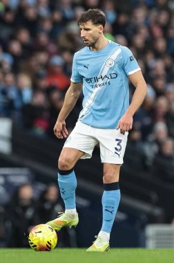 Manchester City 'den Ruben Dias Premier League maçında topla birlikte Manchester City - Leeds United maçında Etihad Stadyumu, Manchester, Birleşik Krallık, 29 Kasım 2025 