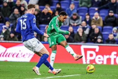 Newcastle United 'dan Jacob Ramsey, Everton kalecisi Jordan Pickford tarafından Premier League maçında, Everton - Newcastle United maçı sırasında, 29 Kasım 2025' te Liverpool, Hill Dickinson Stadyumu 'nda şutunu engelledi. 